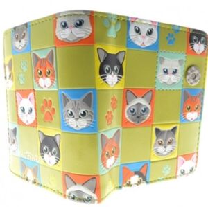 Shagwear Small Wallet Premium Vegan Leather Cat Checkers Green Clutch Purse Bag